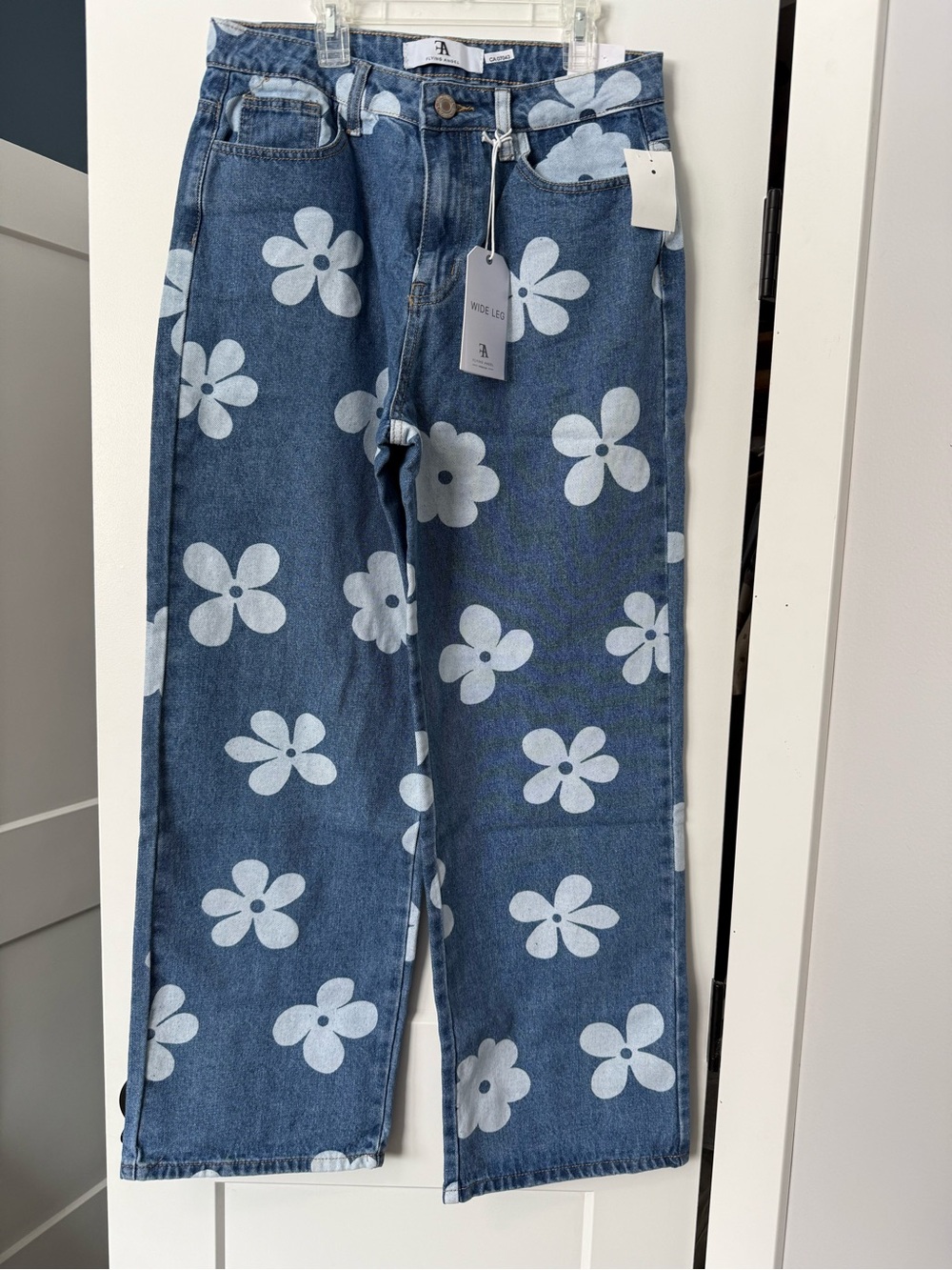 High-Rise Blue Floral Wide-Leg Jeans - Picture 2 of 2